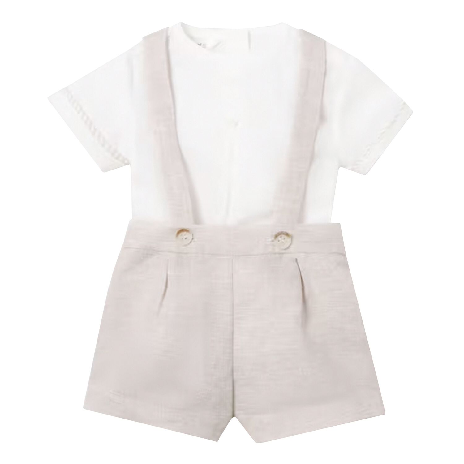 Baby Boys White & Beige Dungaree Set, 1, hi-res