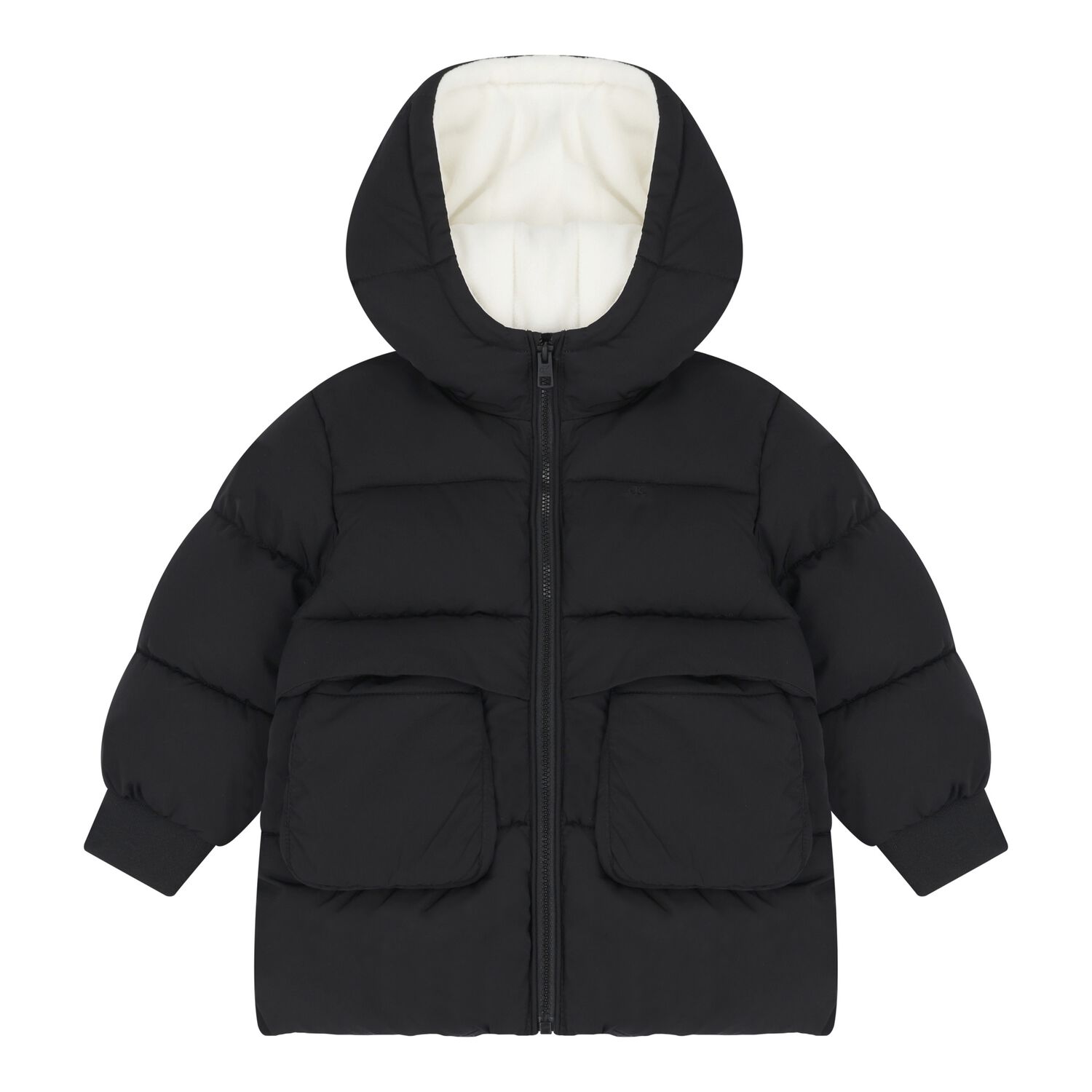 جاكت اولاد منفوخ ومبطن بالشعار باللون الاسود , 1, hi-res