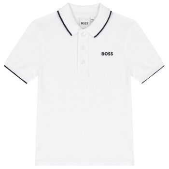Younger Boys White Logo Polo Shirt