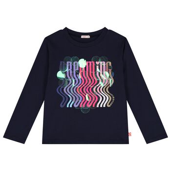 Girls Navy Blue Sequins Long Sleeve Top