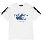 Boys White & Navy Blue Shorts Set, 1, hi-res