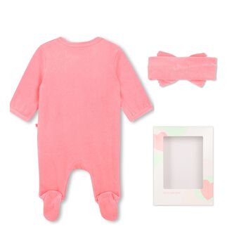 Baby Girls Pink Velvet Babygrow Gift Set