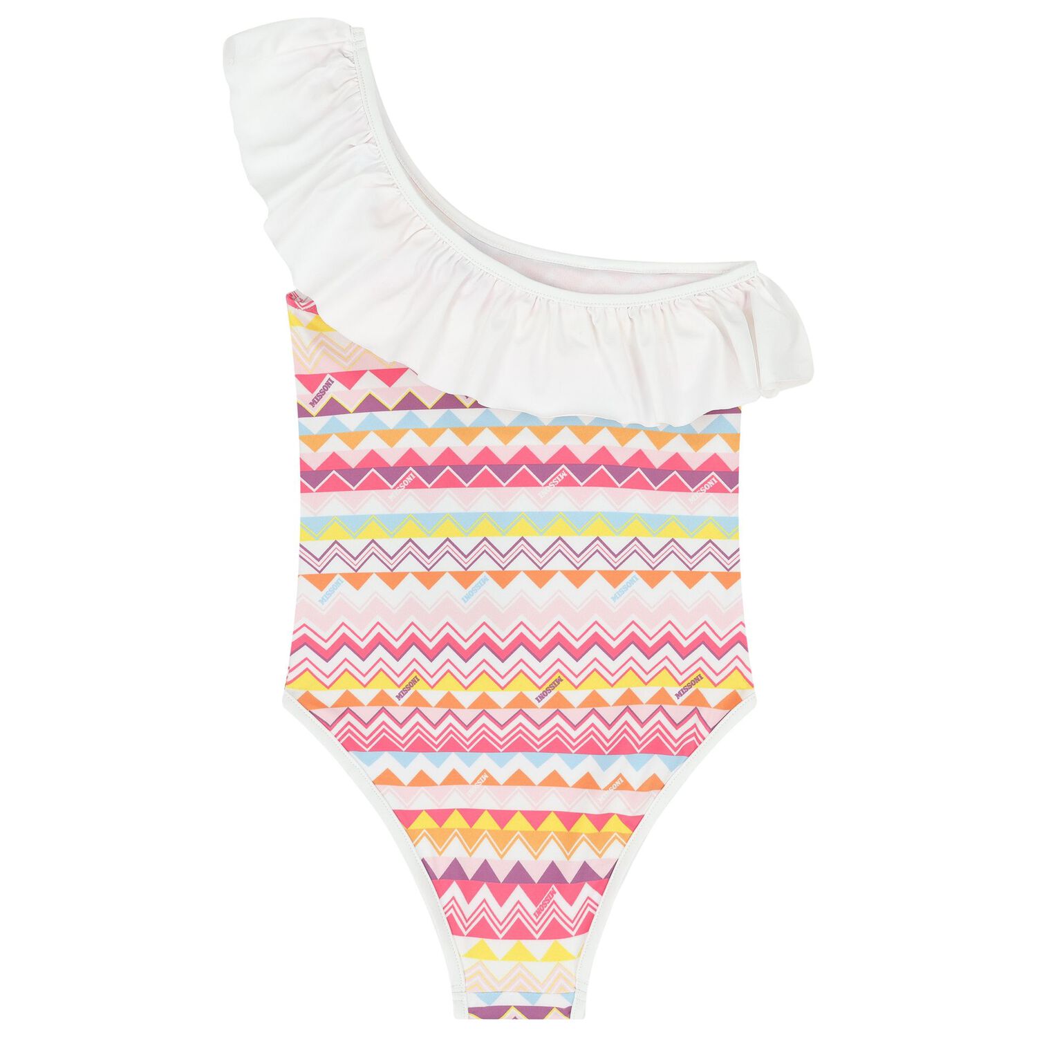 Girls White & Pink Zig Zag Swimsuit, 1, hi-res