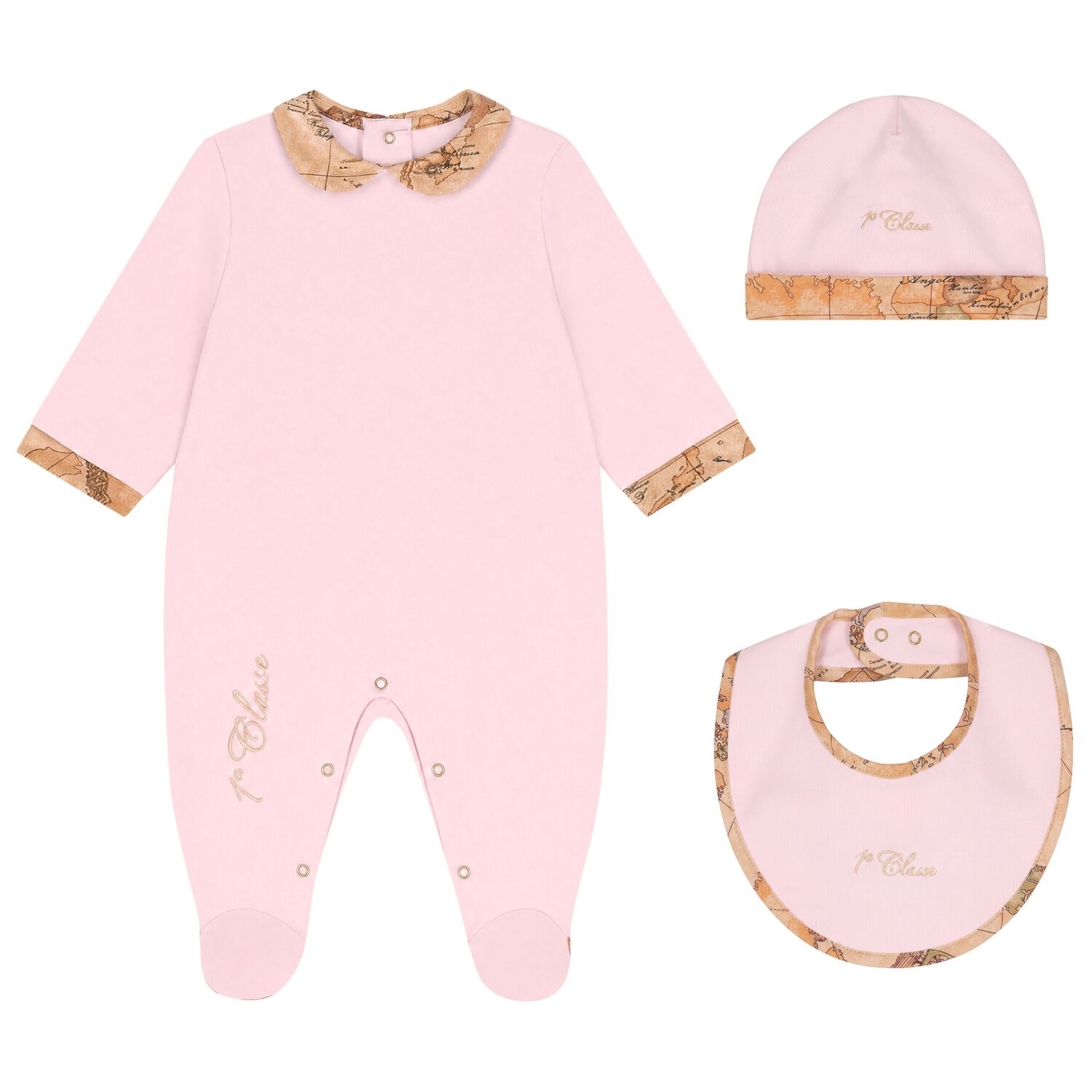 Baby Girls Pink & Beige Geo Map Babygrow Gift Set, 3, hi-res