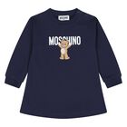 Younger Girls Navy Blue Teddy Bear Logo Dress, 2, hi-res