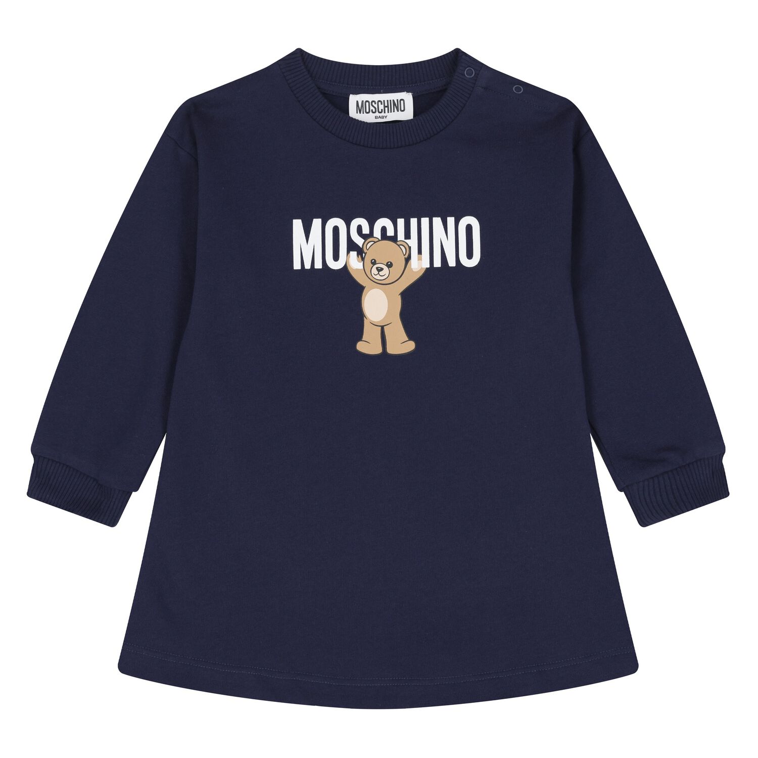 Younger Girls Navy Blue Teddy Bear Logo Dress, 2, hi-res