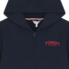 Girls Navy Blue Logo Hooded Zip Up Top, 1, hi-res