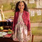 Girls Beige Jacquard Dress, 1, hi-res