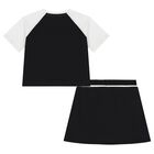 Girls Black & White Rhinestone Logo Skirt Set, 1, hi-res