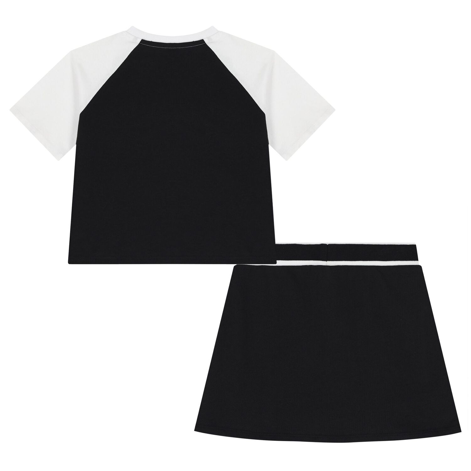 Girls Black & White Rhinestone Logo Skirt Set, 1, hi-res