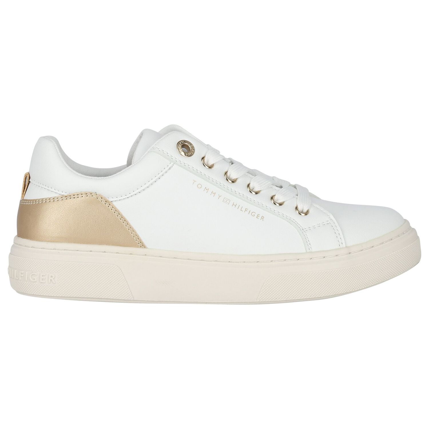 Girls White & Gold Logo Trainers, 1, hi-res