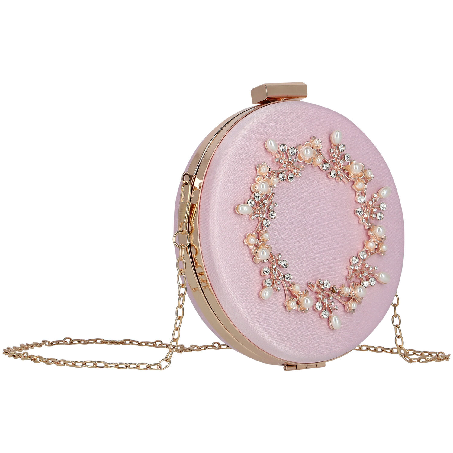 حقيبة بنات ساتان مطرزة باللون الوردى والذهبى, 3, hi-res image number null