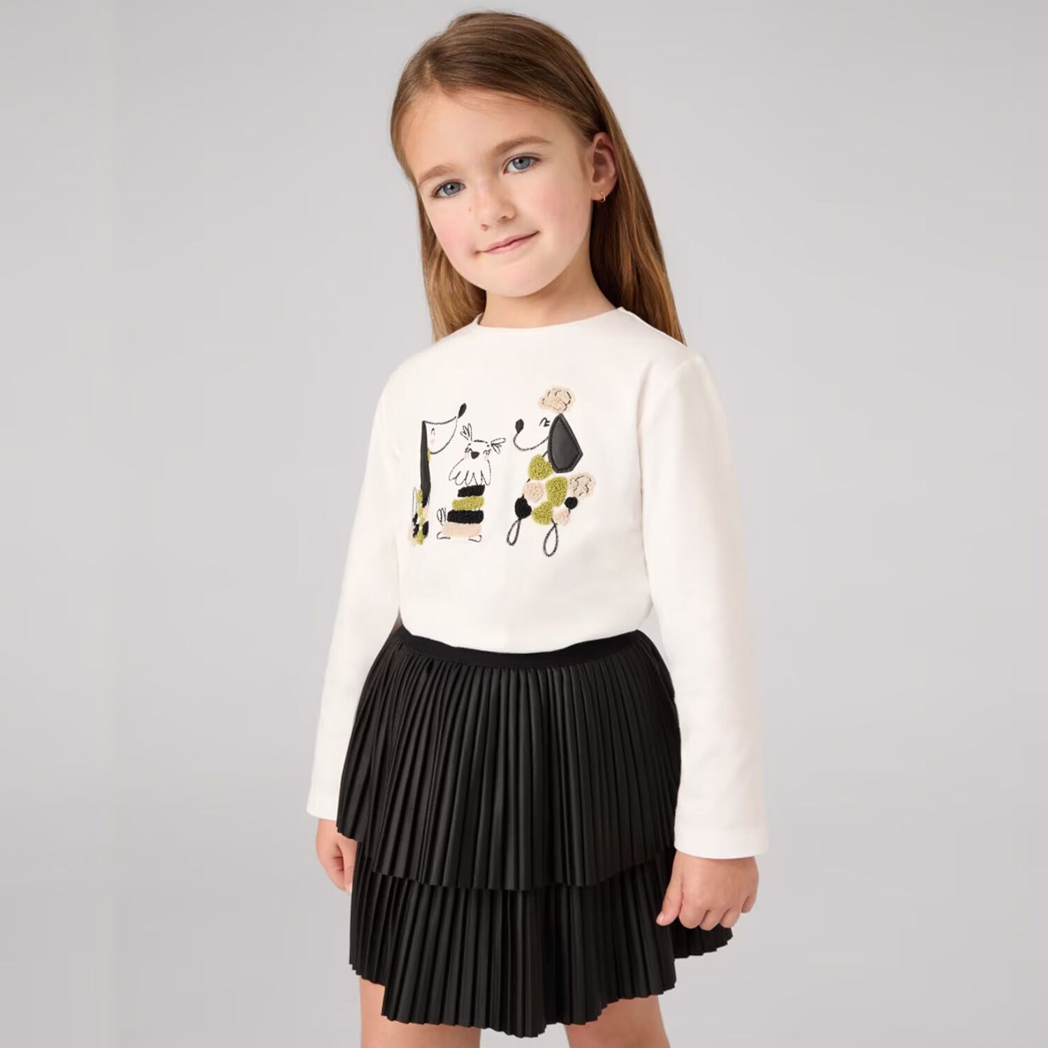 Girls Black Pleated Skirt, 1, hi-res