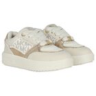 Girls Ivory & Gold Logo Trainers, 1, hi-res