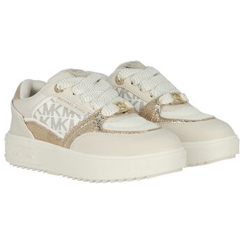 Girls Ivory & Gold Logo Trainers