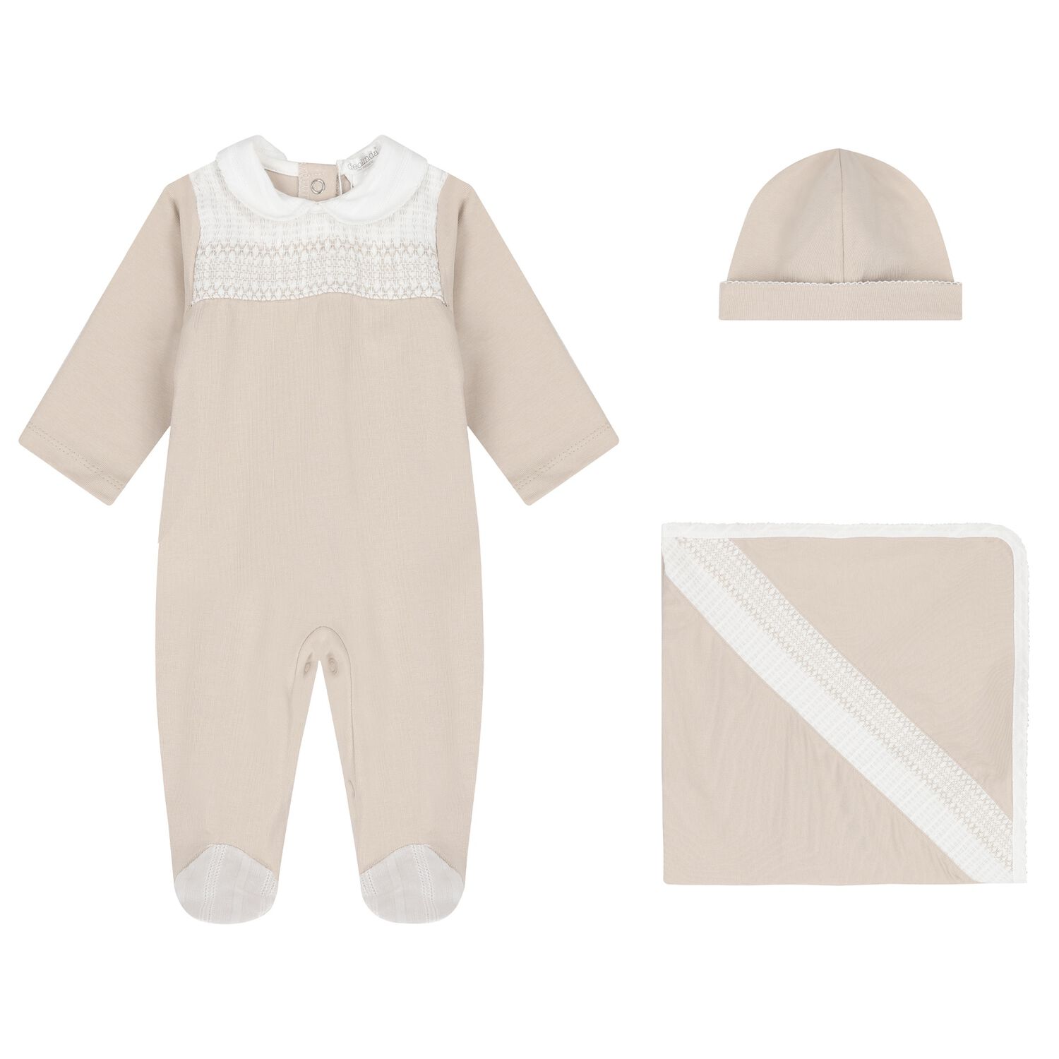 طقم هدايا بيبي جرو من قماش مكشكش باللون البيج, 1, hi-res