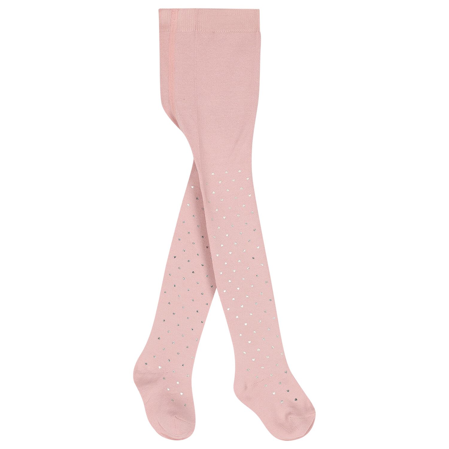Younger Girls Pink & Gold Heart Tights, 2, hi-res