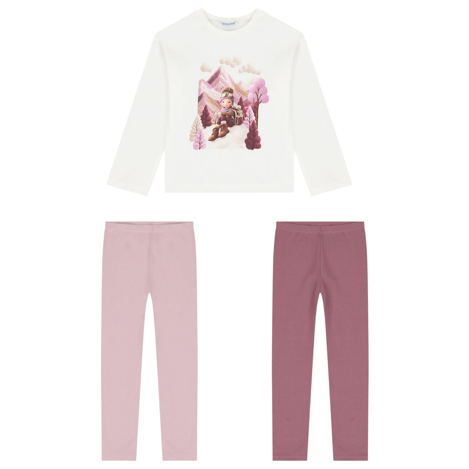 Girls White & Pink Leggings Set, 1, hi-res