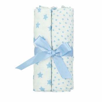 Baby Boys White & Blue Muslin Set (2-Pack)