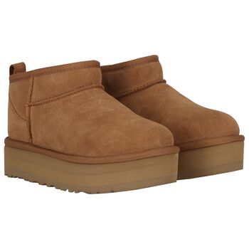 Girls Chestnut Classic Ultra Mini Platform Suede Boots