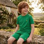 Boys Green Logo Shorts, 1, hi-res