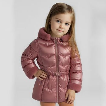Girls Metallic Pink Hooded Puffer Coat