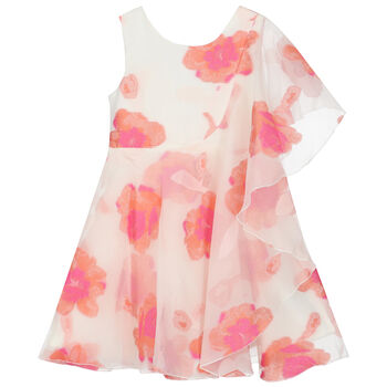 Girls Ivory Floral Frill Dress