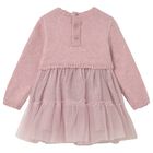 Younger Girls Pink Knitted & Tulle Dress, 1, hi-res