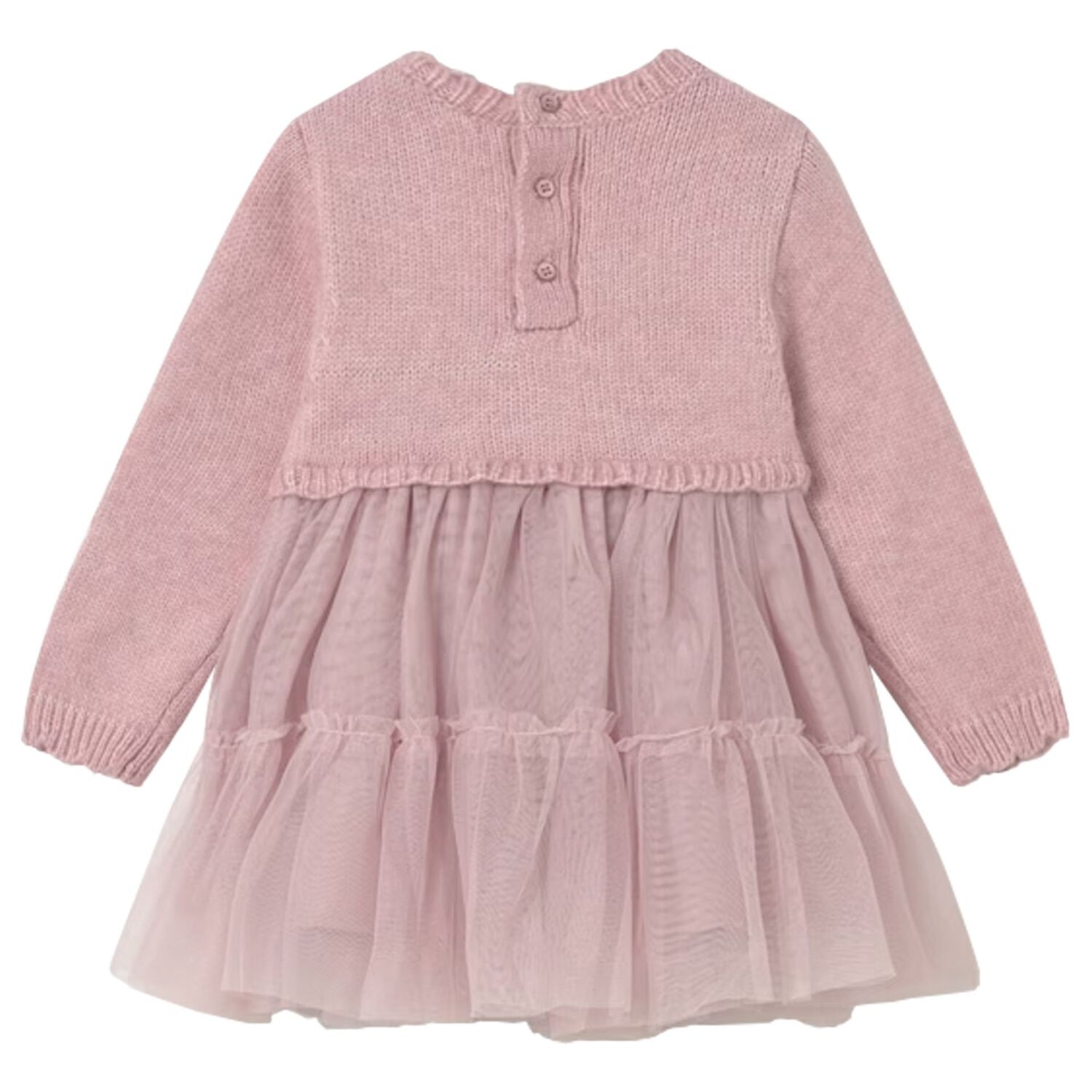 Younger Girls Pink Knitted & Tulle Dress, 1, hi-res