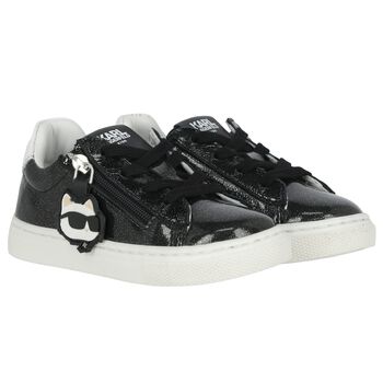 Girls Black Glitter Logo Trainers