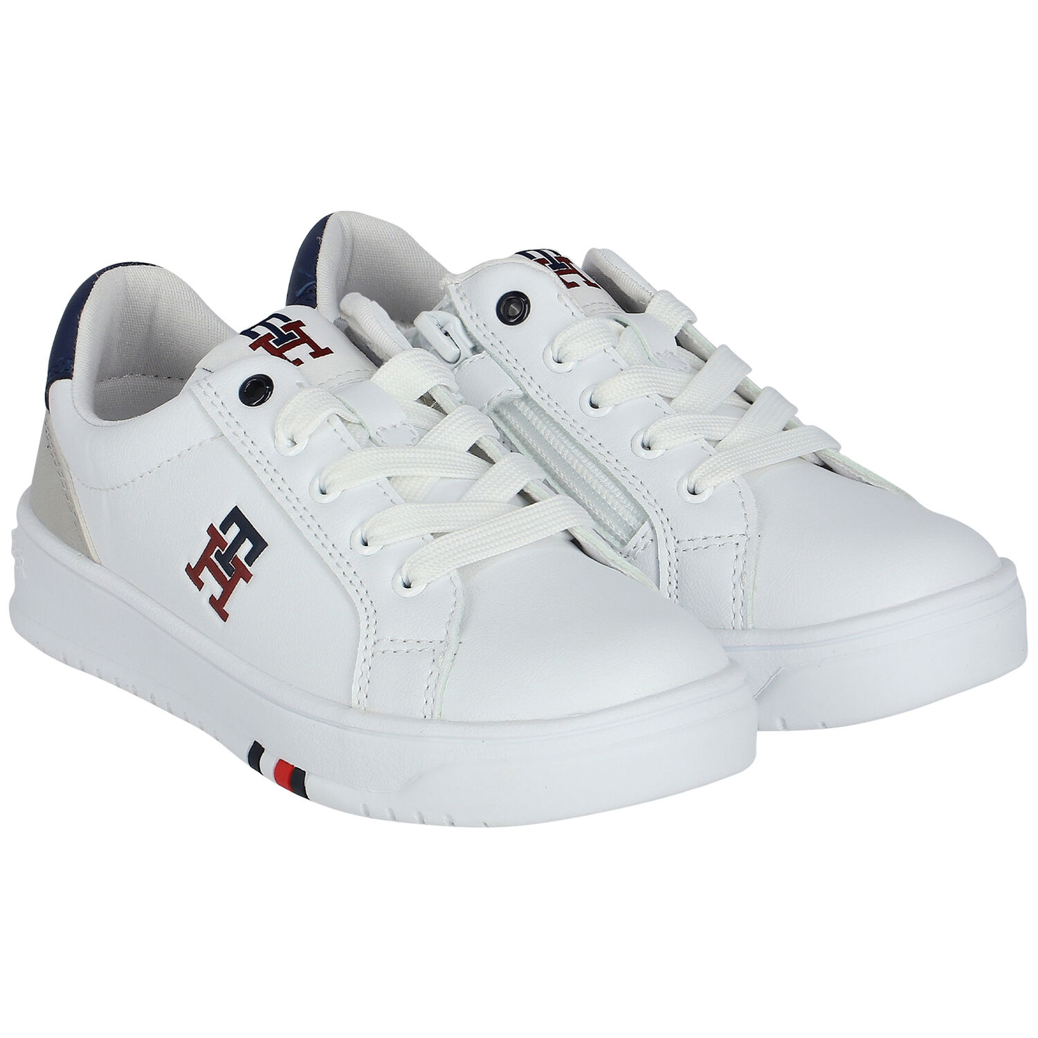 White Leather Logo Trainers, 1, hi-res