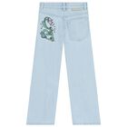 Girls Blue Denim Floral Jeans, 1, hi-res