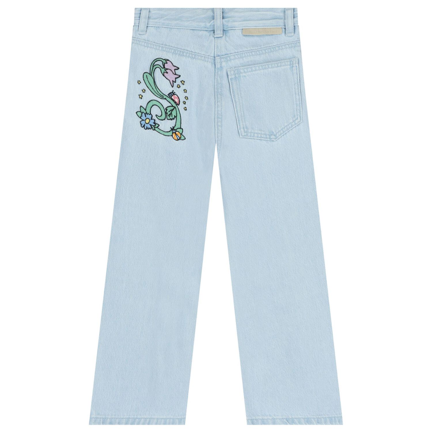 Girls Blue Denim Floral Jeans, 1, hi-res