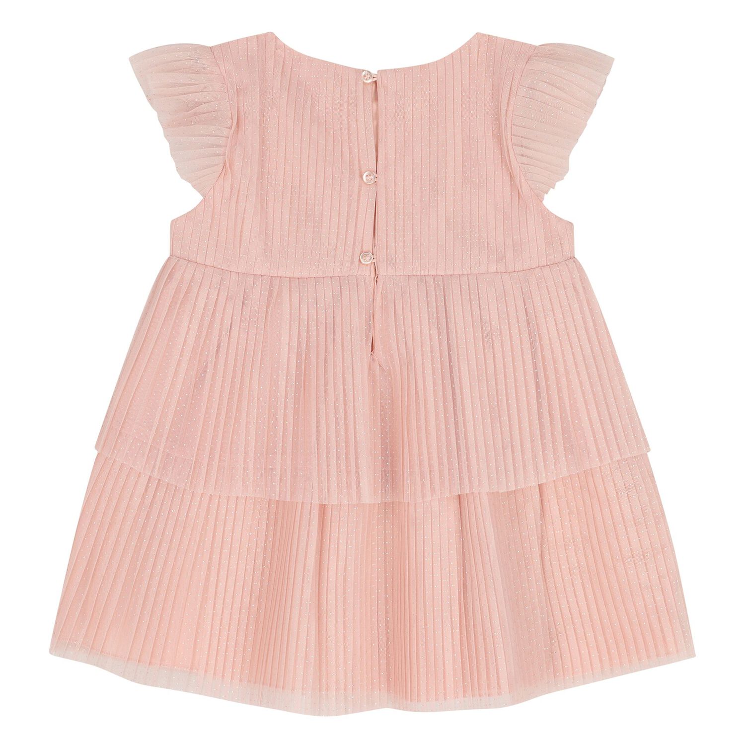 Younger Girls Pink Pleated Tulle Dress, 1, hi-res