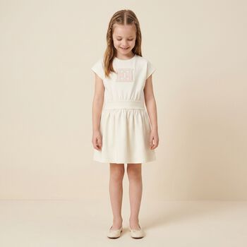 Younger Girls Ivory Logo Dress