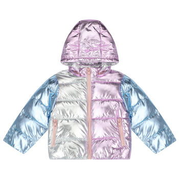 Girls Pink & Blue Metallic Puffer Jacket