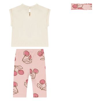 طقم ليجينز للبنات بطبعه كريز باللون البيج والوردى 