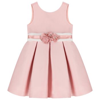Girls Pink Floral Satin Dress