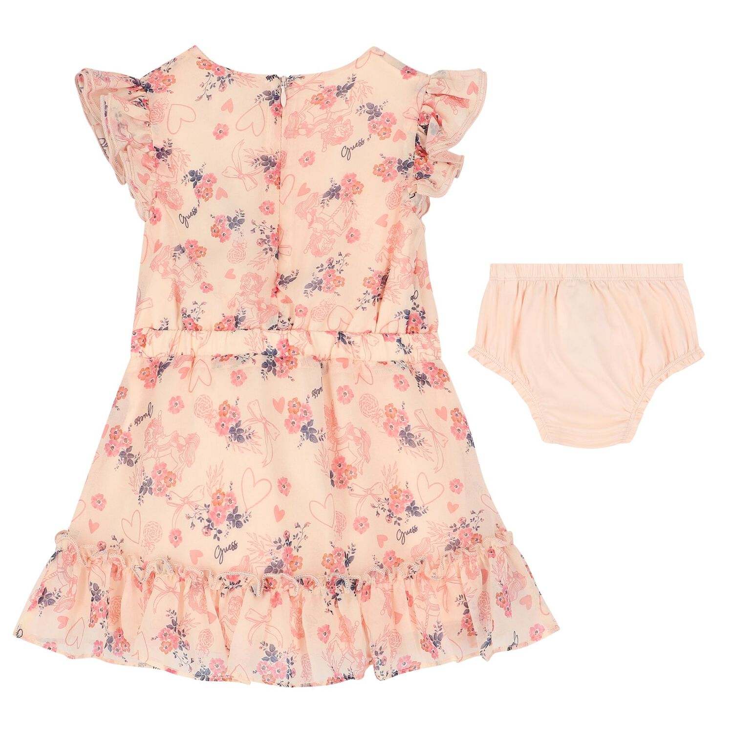 طقم فستان بنات شيفون بطبعة الزهور باللون الوردي, 1, hi-res