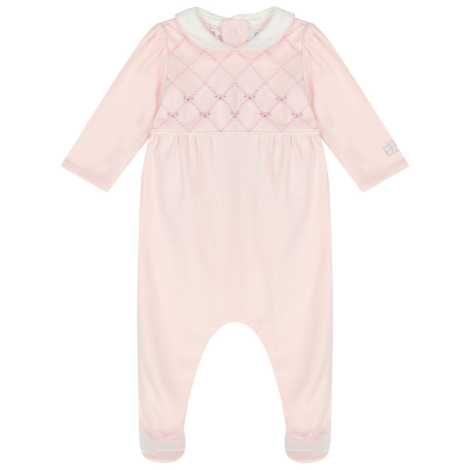 Baby Girls Pink Embroidered Babygrow, 1, hi-res
