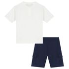 Boys White & Navy Blue Shorts Set, 2, hi-res