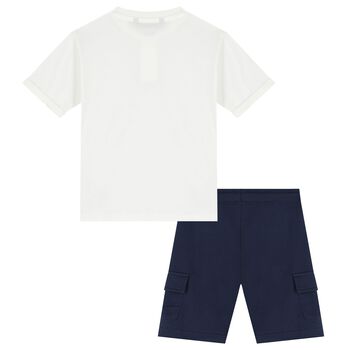 Boys White & Navy Blue Shorts Set