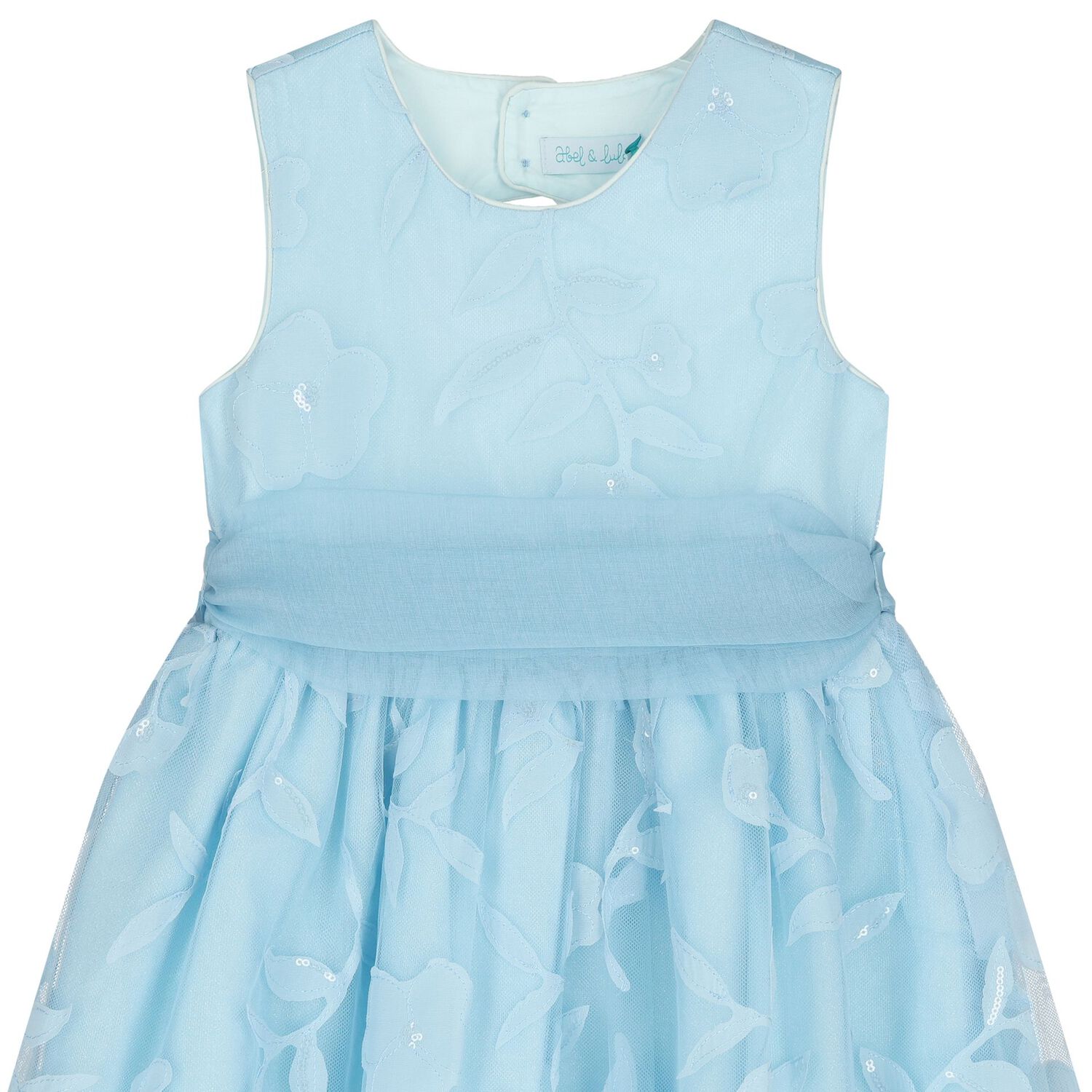 Girls Blue Cut-Out flowers Dress, 2, hi-res