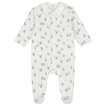 Baby Boys Ivory & Blue Teddy Bear Babygrow