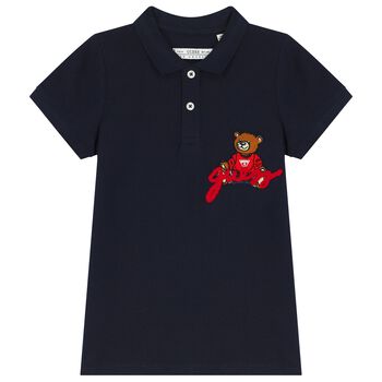 Boys Navy Blue Teddy Bear Polo Shirt