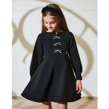 Girls Black Diamante Bow Dress