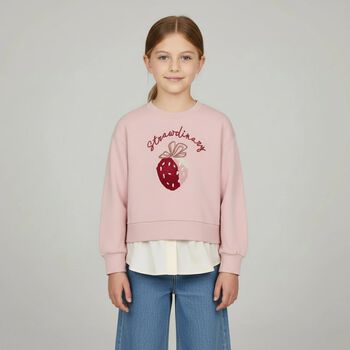 Girls Pink & Ivory Strawberry Sweatshirt