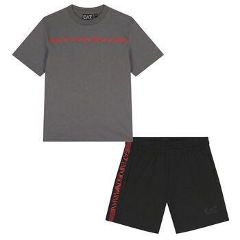 Boys Grey & Black Logo Shorts Set