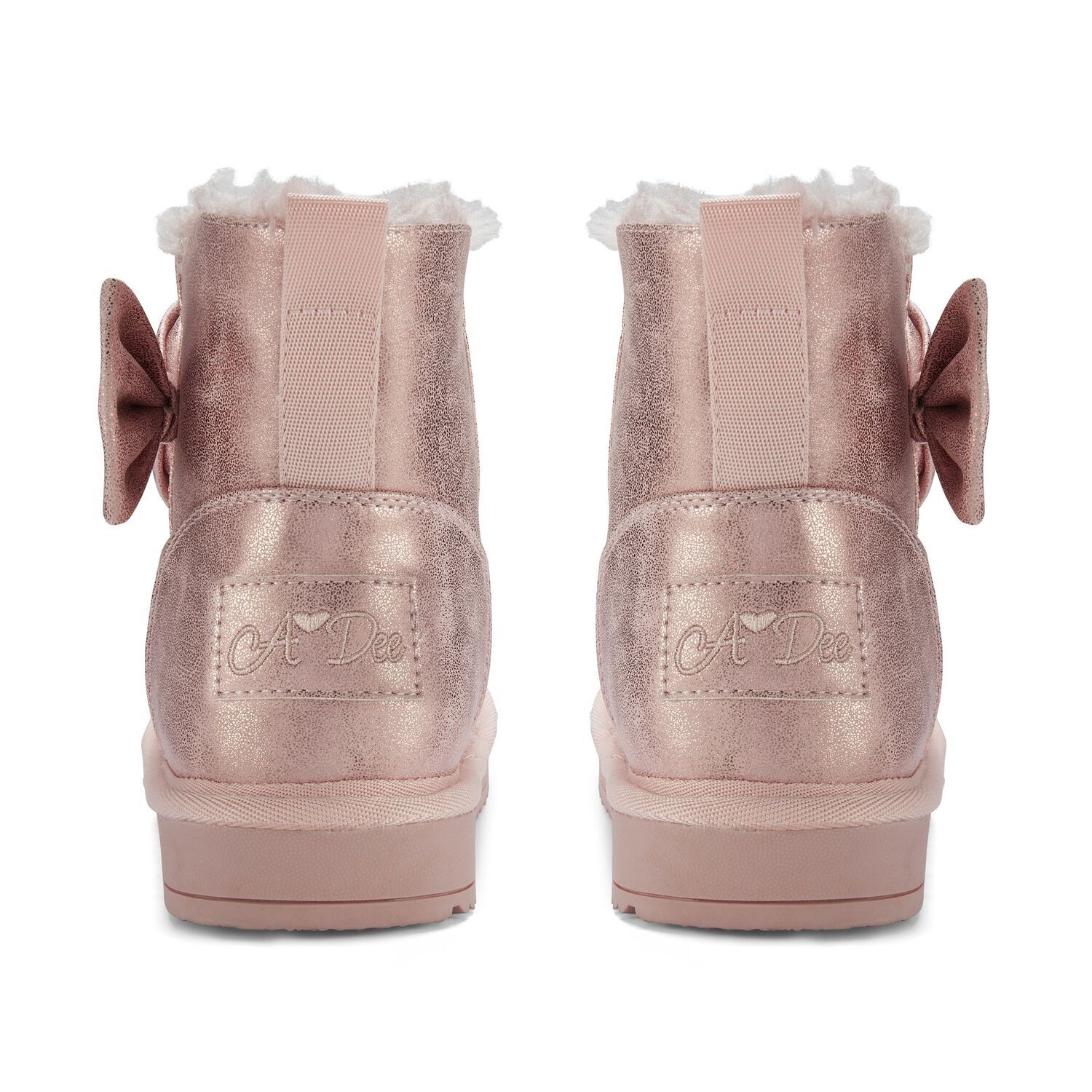 Girls Metallic Pink Faux Leather Bow Boots, 2, hi-res