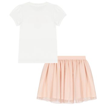 Girls White & Pink Skirt Set